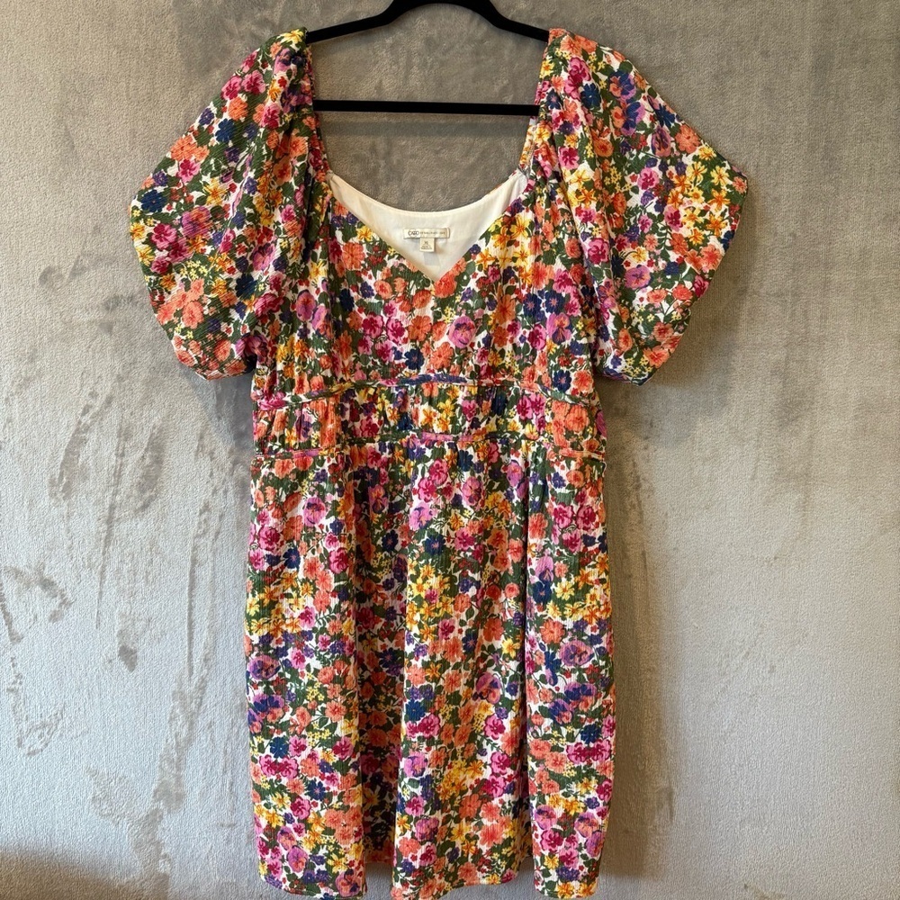 Cottagecore Floral Stretch Puffy Sleeve Feminine Dress Sz XL